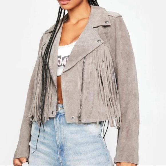 BLANK NYC Genuine Suede Fringed Moto Jacket - Rust - Picture 14 of 15